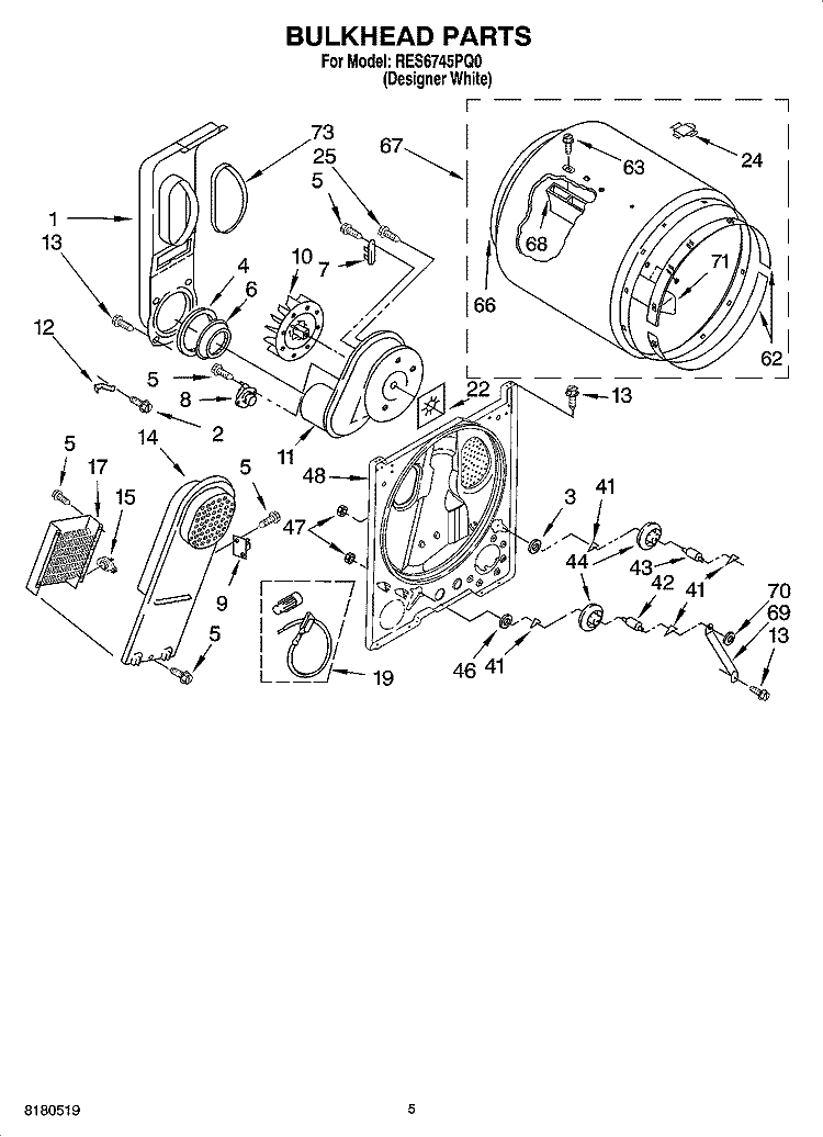 BULKHEAD PARTS, OPTIONAL PARTS (NOT INCLUDED) Diagram and Parts List for RES6745PQ0  Roper Dryer