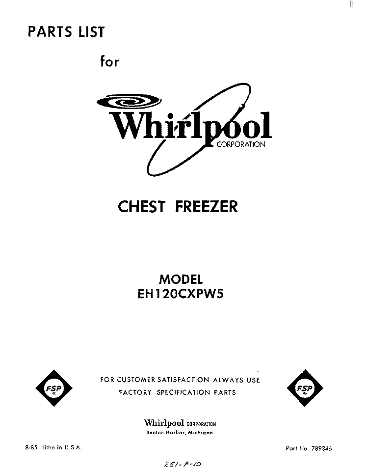 SECTION Diagram and Parts List for EH120CXPW5  Whirlpool Freezer