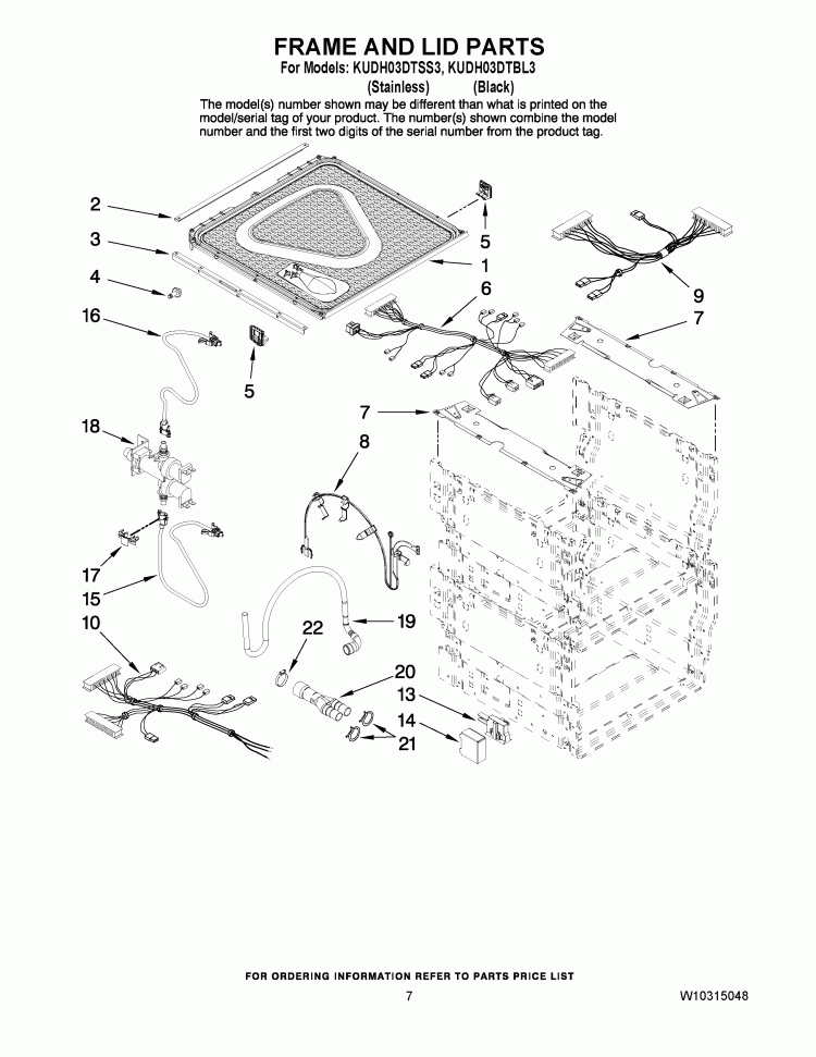 FRAME AND LID PARTS Diagram and Parts List for KUDH03DTBL3  KitchenAid Dishwasher