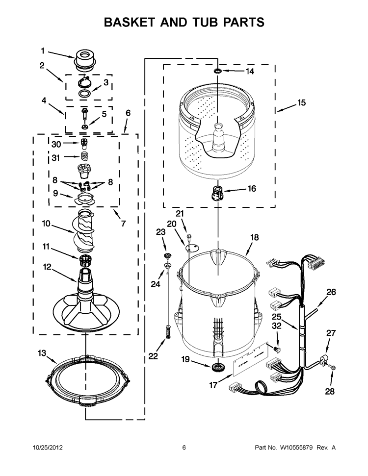 BASKET AND TUB PARTS Diagram and Parts List for 3LWTW4840YW1  Whirlpool Washer