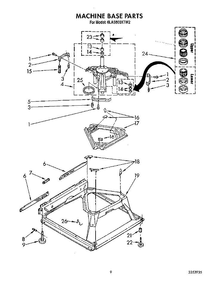 MACHINE BASE Diagram and Parts List for 6LA5800XTW2  Whirlpool Washer