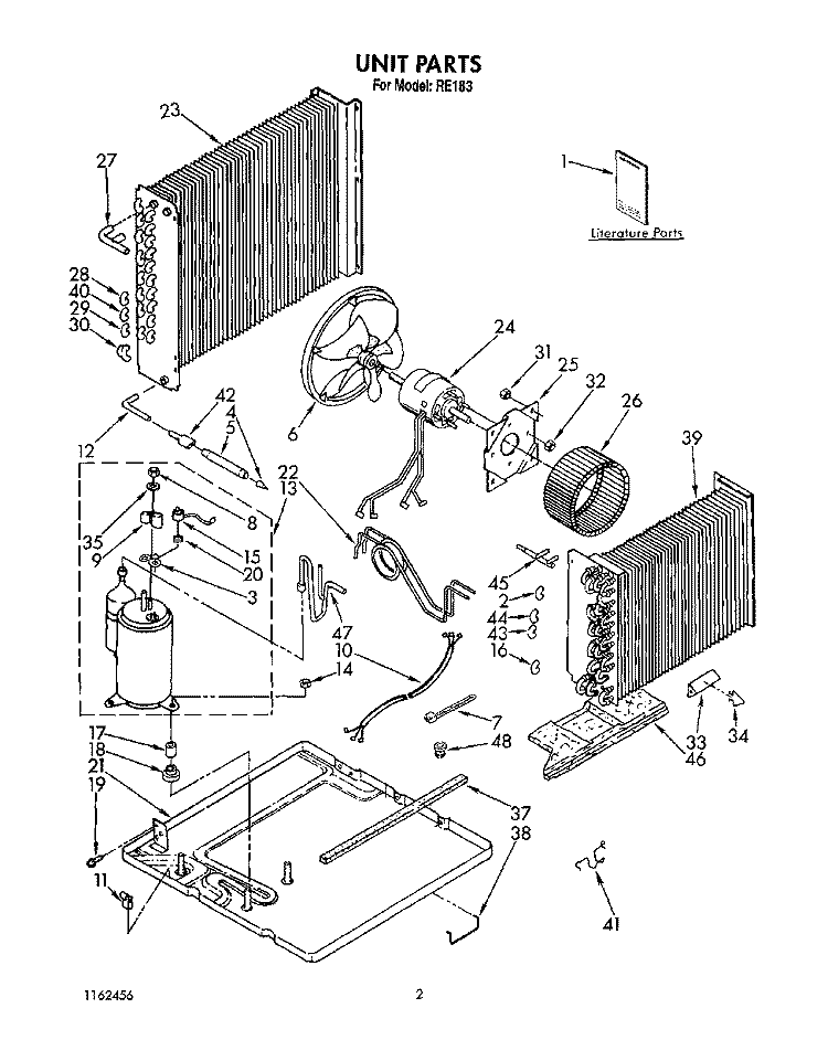 UNIT, LIT/OPTIONAL Diagram and Parts List for RE183  Whirlpool Air Conditioner
