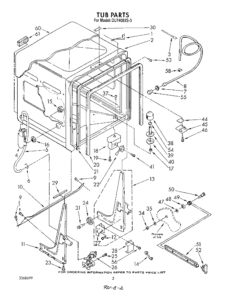 TUB , LIT/OPTIONAL Diagram and Parts List for DU7400XS3  Whirlpool Dishwasher