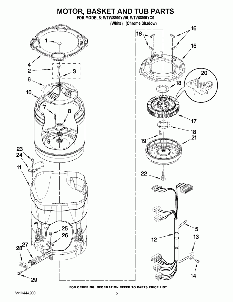 MOTOR, BASKET AND TUB PARTS Diagram and Parts List for WTW8800YC0  Whirlpool Washer