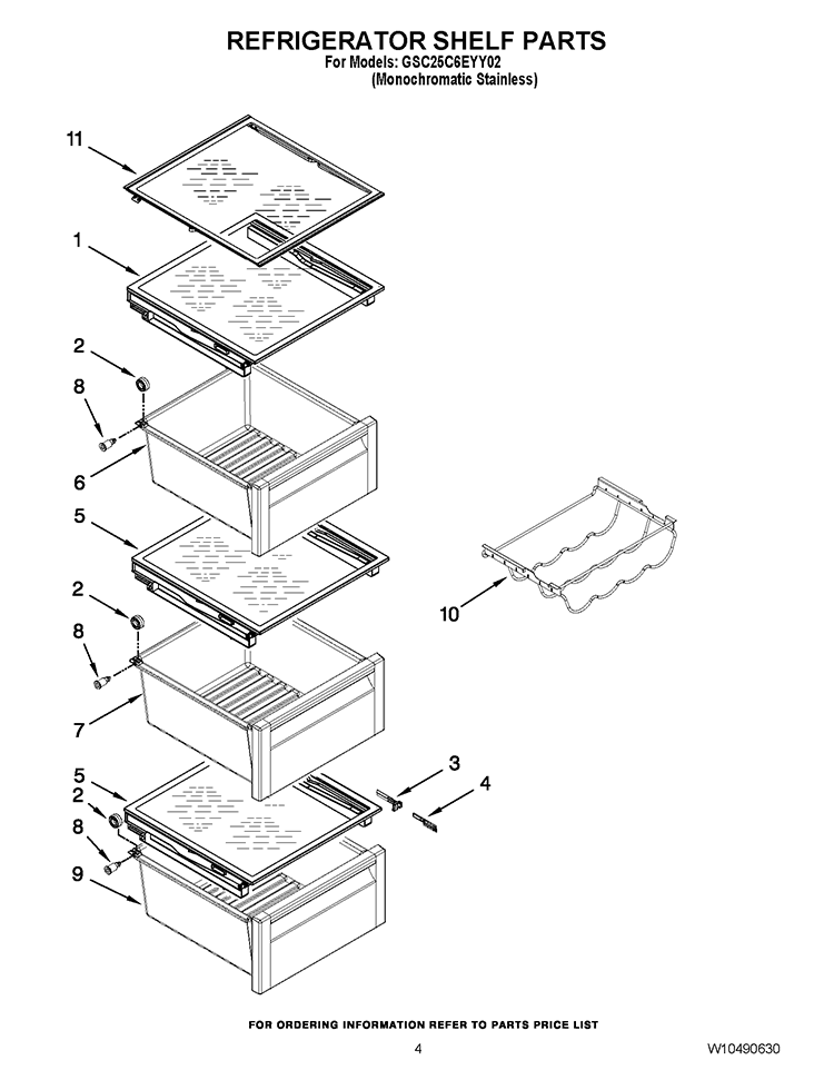 REFRIGERATOR SHELF PARTS Diagram and Parts List for GSC25C6EYY02  Whirlpool Refrigerator