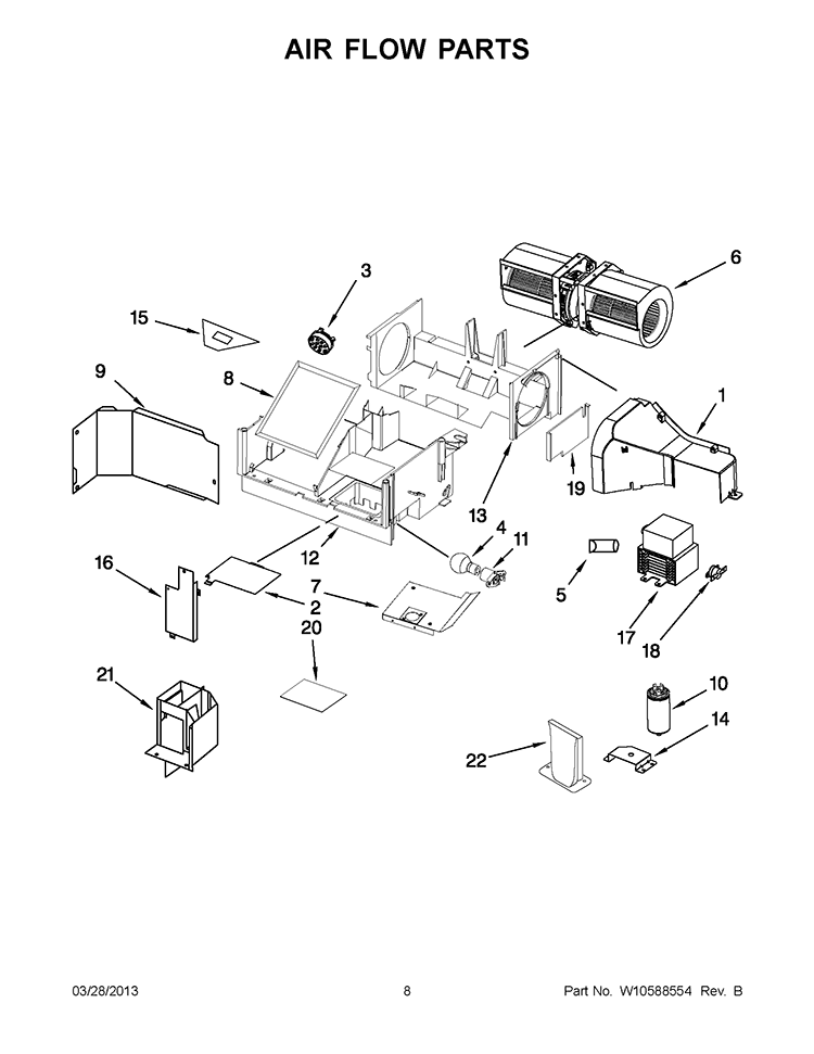 AIR FLOW PARTS Diagram and Parts List for YWMH2205XVQ2  Whirlpool Microwave