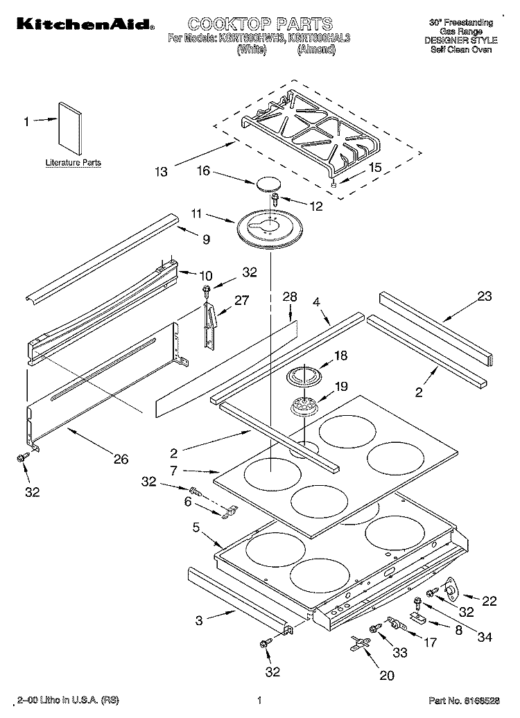 COOKTOP, LITERATURE Diagram and Parts List for KGRT600HAL3  KitchenAid Range
