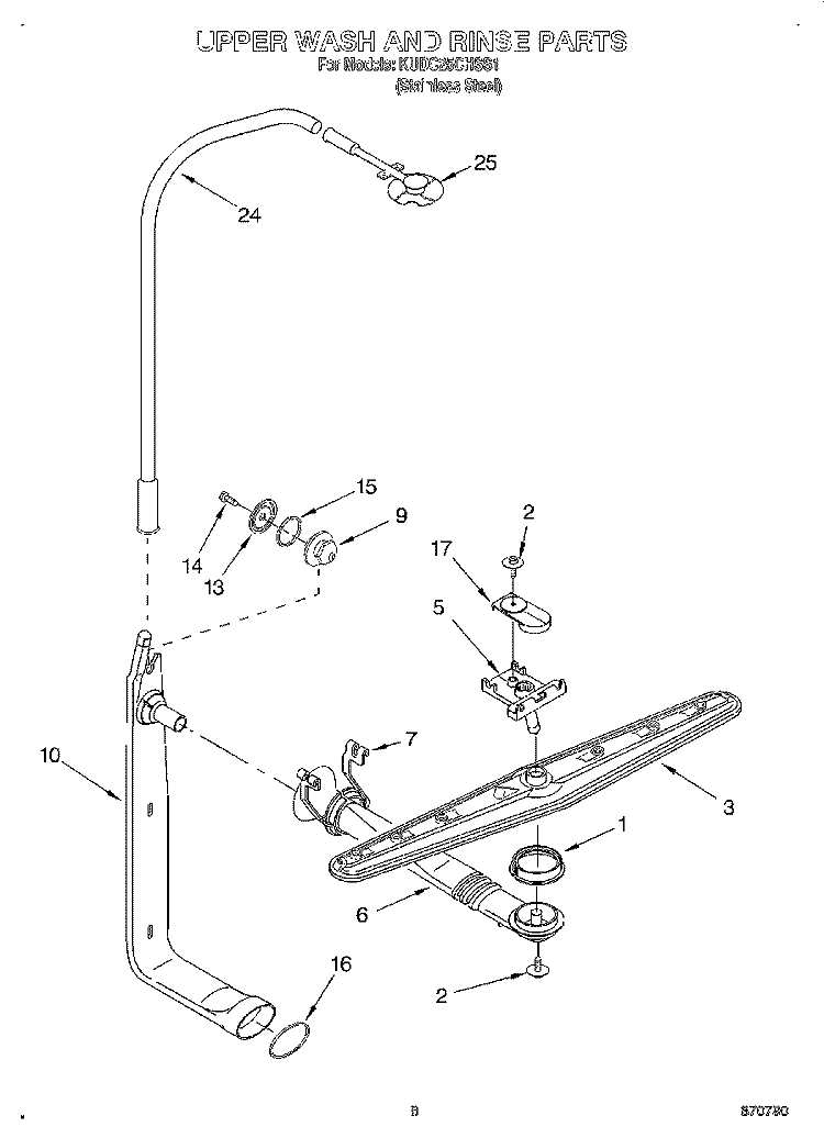 UPPER WASH AND RINSE Diagram and Parts List for KUDC25CHSS1  KitchenAid Dishwasher