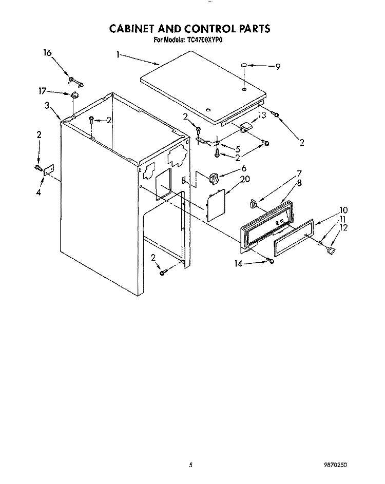 CABINET AND CONTROL Diagram and Parts List for TC4700XYP0  Whirlpool Trash Compactor