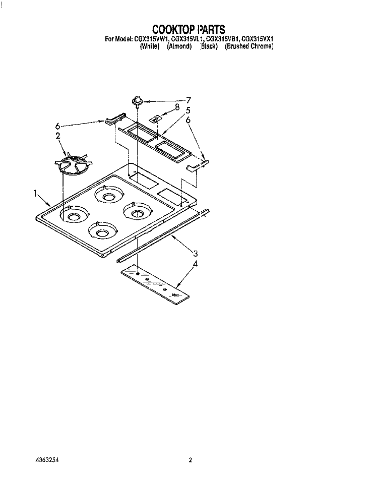 SECTION Diagram and Parts List for CGX315VW1  Roper Cooktop