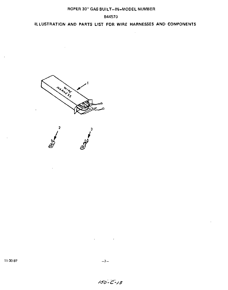 WIRE HARNESS Diagram and Parts List for B4457B0  Roper Range