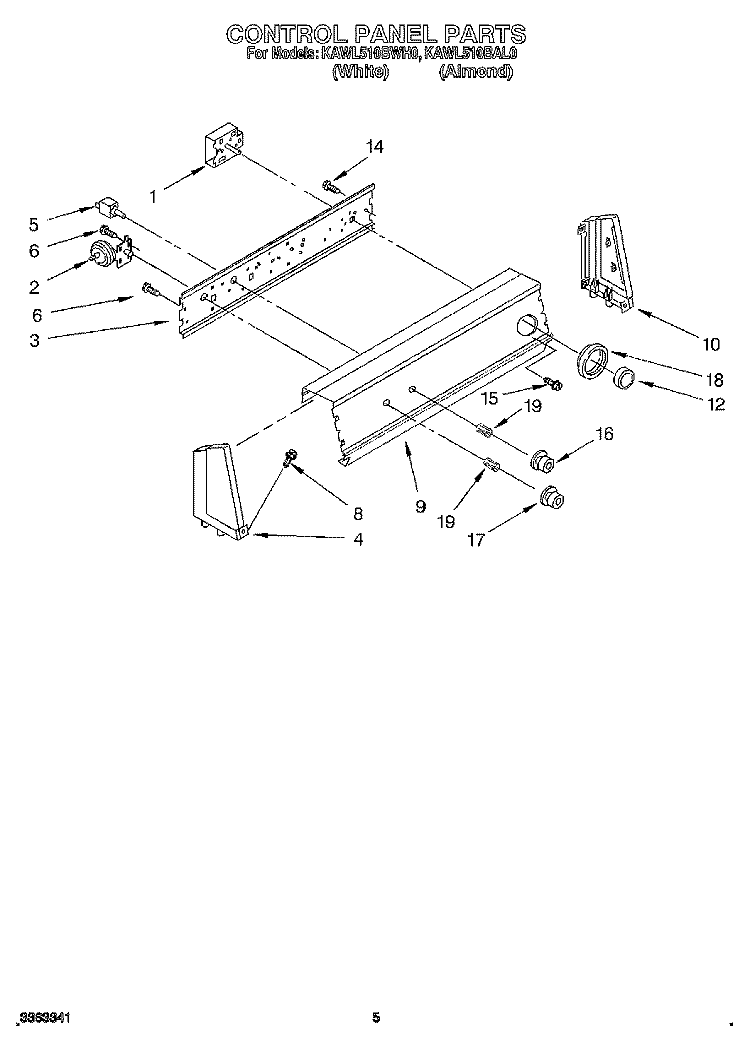 CONTROL PANEL Diagram and Parts List for KAWL510BWH0  KitchenAid Washer