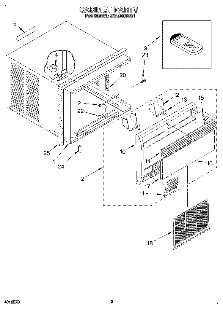 CABINET Diagram and Parts List for 3XACM09DD1  Whirlpool Air Conditioner