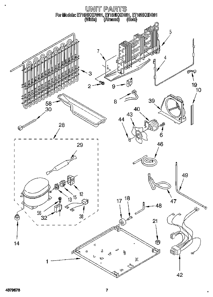 UNIT Diagram and Parts List for ET18NKXDG01  Whirlpool Refrigerator