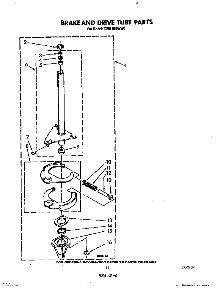 BRAKE AND DRIVE TUBE Diagram and Parts List for TAWL680WW0  Estate Washer