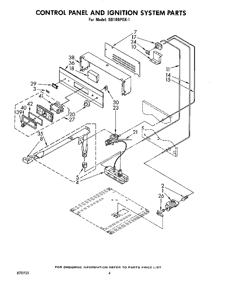CONTROL PANEL AND IGNITION SYSTEM Diagram and Parts List for SB100PEK1  Whirlpool Wall Oven