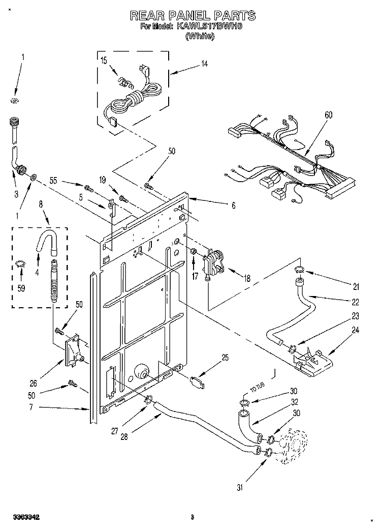 REAR PANEL Diagram and Parts List for KAWL517BWH0  KitchenAid Washer