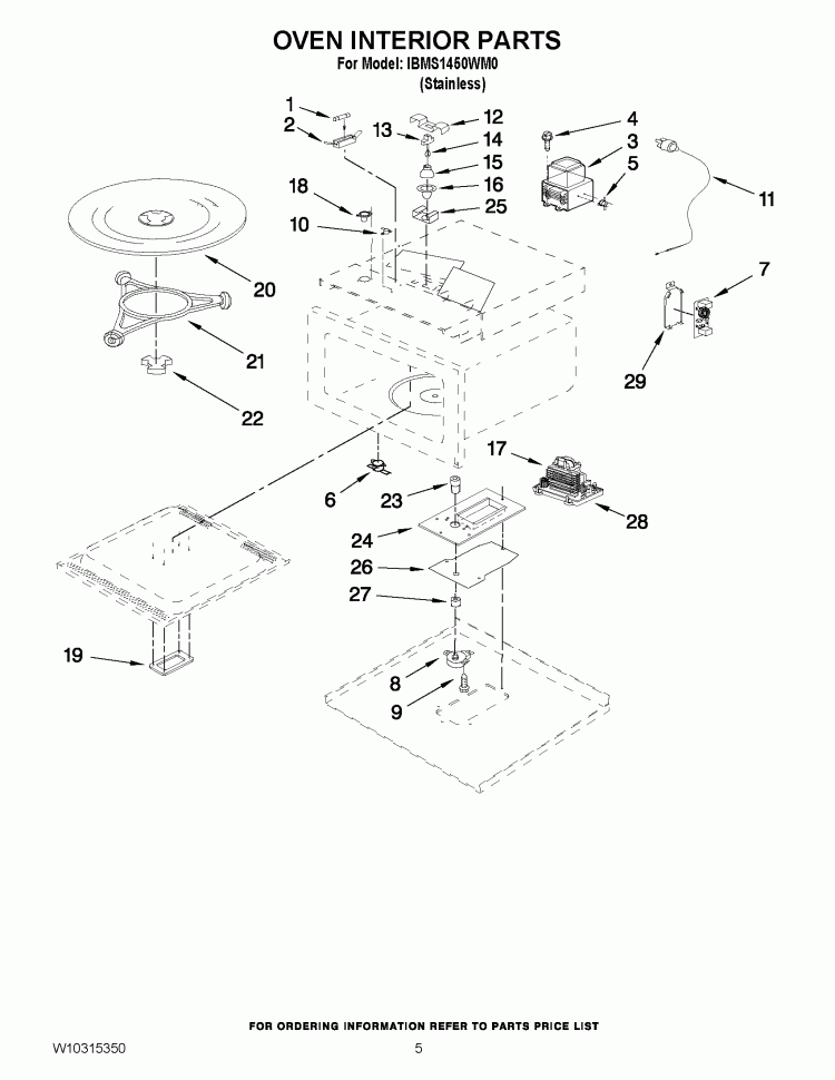 OVEN INTERIOR PARTS Diagram and Parts List for IBMS1450WM0  Whirlpool Microwave