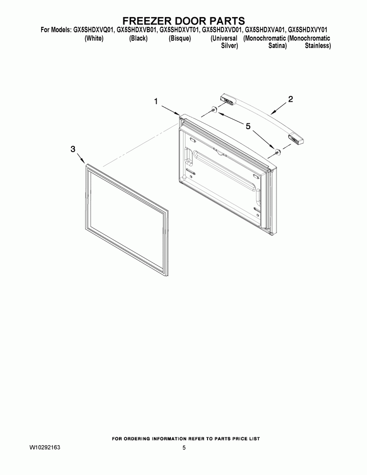 FREEZER DOOR PARTS Diagram and Parts List for GX5SHDXVA01  Whirlpool Refrigerator