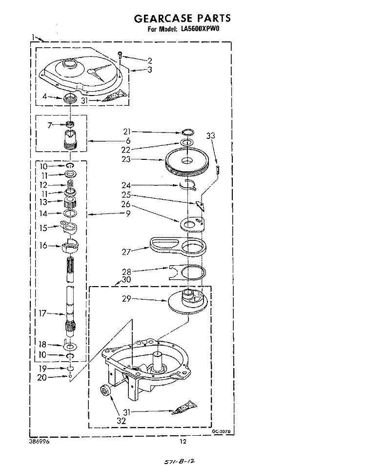 GEARCASE Diagram and Parts List for LA5600XPW0  Whirlpool Washer