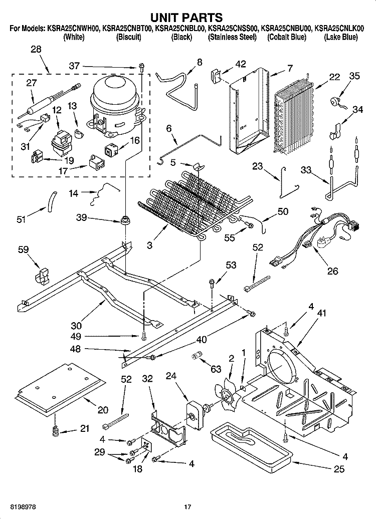UNIT PARTS Diagram and Parts List for KSRA25CNLK00  KitchenAid Refrigerator