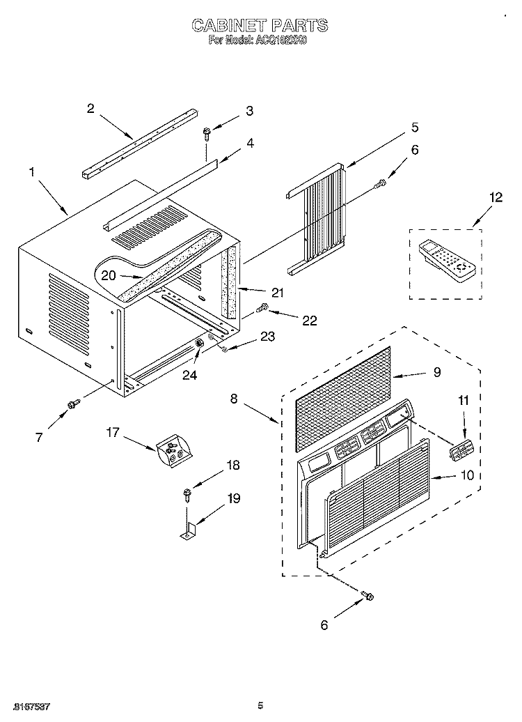 CABINET Diagram and Parts List for ACQ102XK0  Whirlpool Air Conditioner