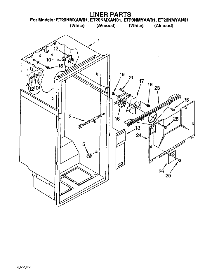 LINER Diagram and Parts List for ET20NMXAW01  Whirlpool Refrigerator