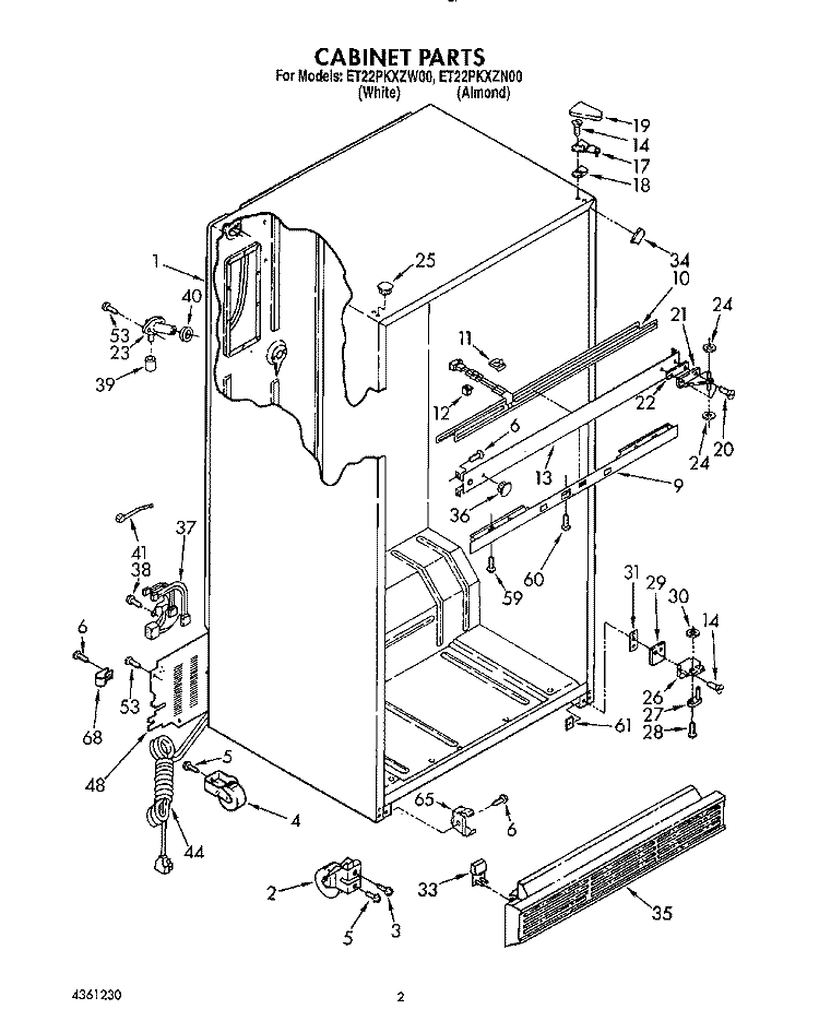 CABINET Diagram and Parts List for ET22PKXZW00  Whirlpool Refrigerator