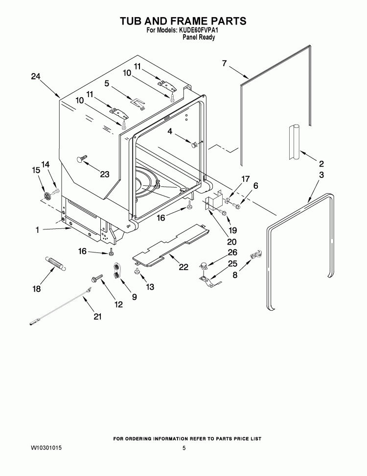 TUB AND FRAME PARTS Diagram and Parts List for KUDE60FVPA1  KitchenAid Dishwasher