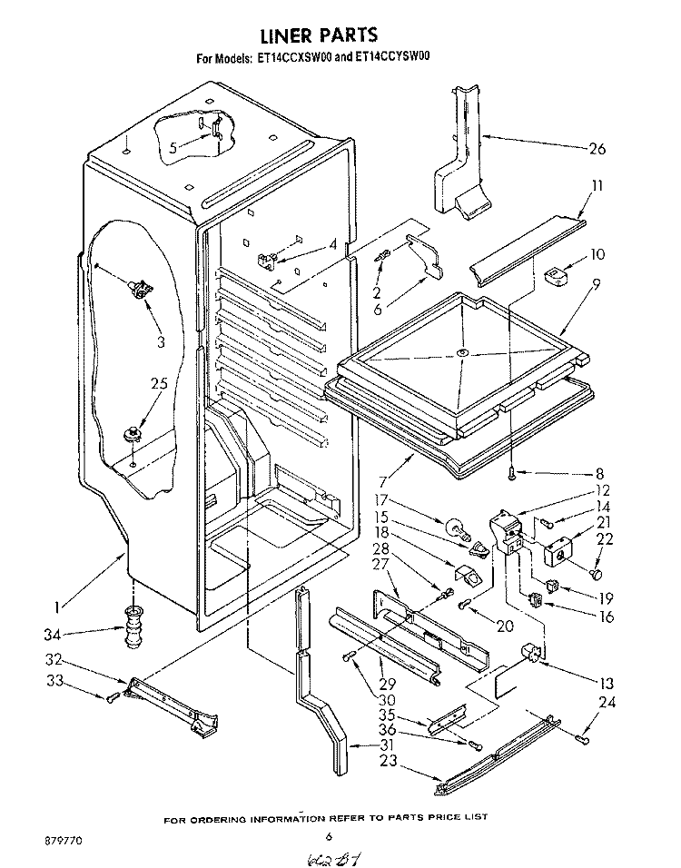 LINER , LIT/OPTIONAL Diagram and Parts List for ET14CCXSW00  Whirlpool Refrigerator