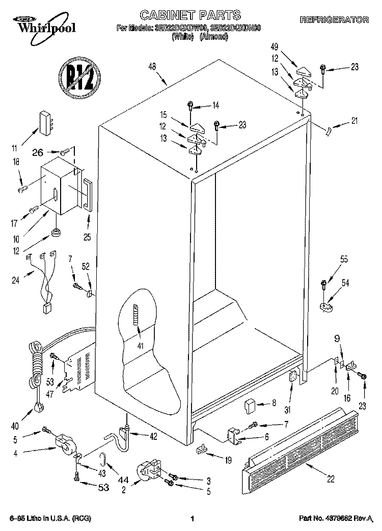 CABINET Diagram and Parts List for 3ED22DQXDN00  Whirlpool Refrigerator