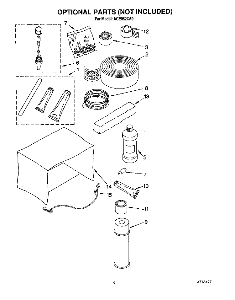 OPTIONAL Diagram and Parts List for ACE082XA0  Whirlpool Air Conditioner