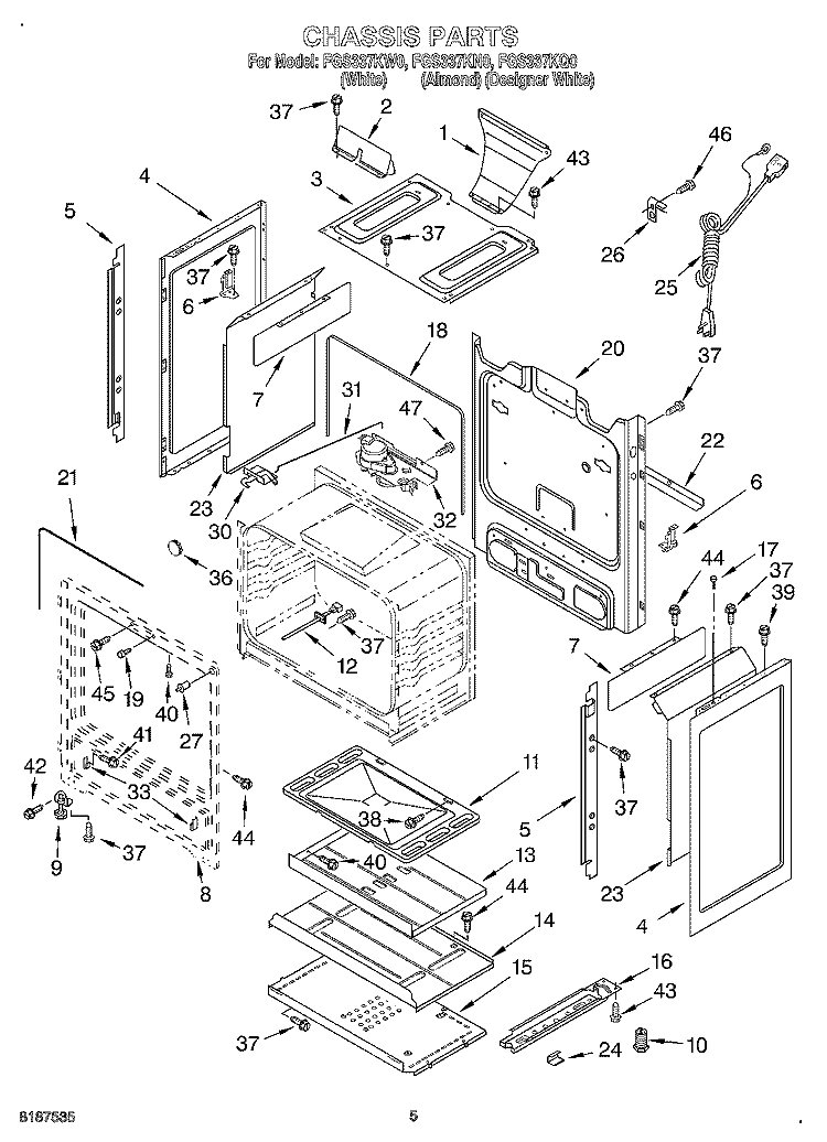 CHASSIS Diagram and Parts List for FGS337KN0  Roper Range