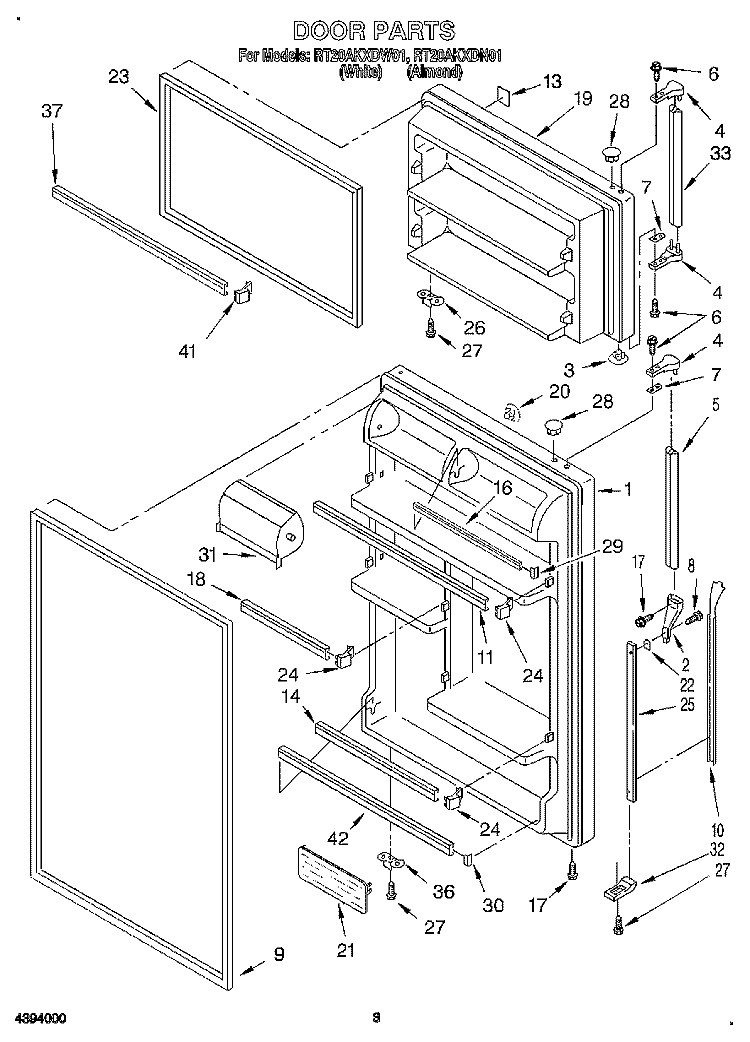 DOOR Diagram and Parts List for RT20AKXDN01  Roper Refrigerator