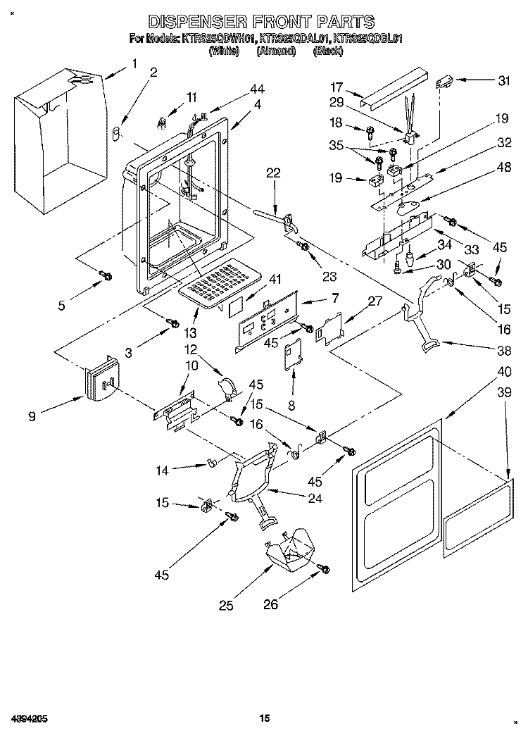 DISPENSER FRONT Diagram and Parts List for KTRS25QDBL01  KitchenAid Refrigerator