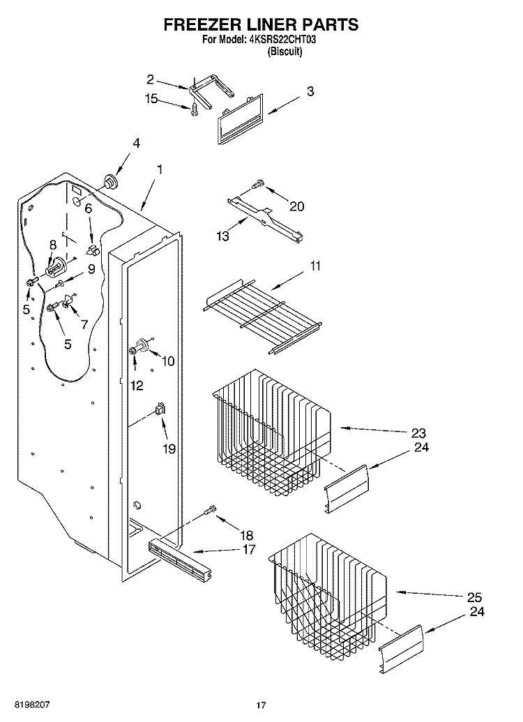 FREEZER LINER PARTS Diagram and Parts List for 4KSRS22CHT03  KitchenAid Refrigerator