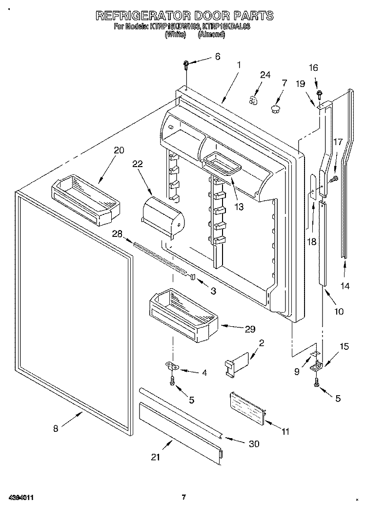 REFRIGERATOR DOOR Diagram and Parts List for KTRP18KDWH03  Whirlpool Refrigerator