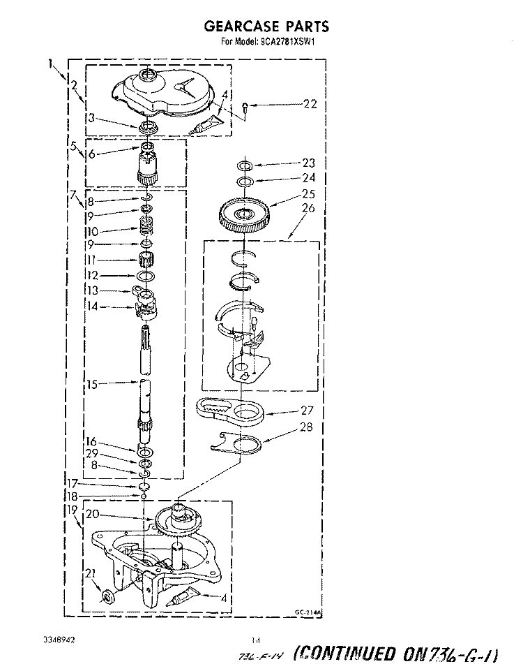 GEARCASE Diagram and Parts List for 9CA2781XSW1  Whirlpool Washer