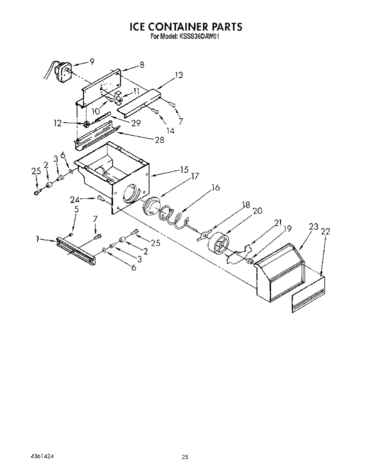 ICE CONTAINER Diagram and Parts List for KSSS36DAW01  KitchenAid Refrigerator