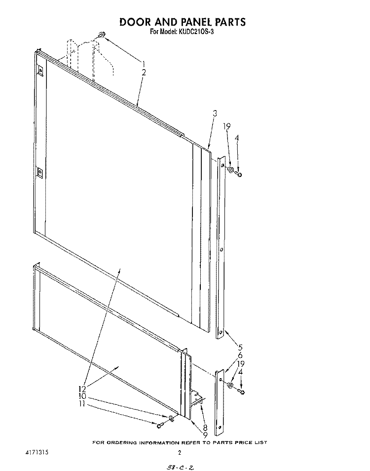 DOOR AND PANEL Diagram and Parts List for KUDC210S3  KitchenAid Dishwasher