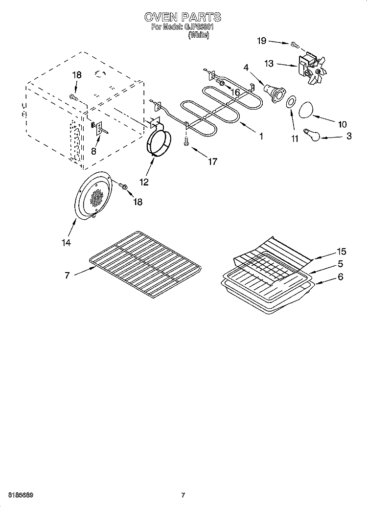 OVEN PARTS Diagram and Parts List for GJP85801  Whirlpool Range