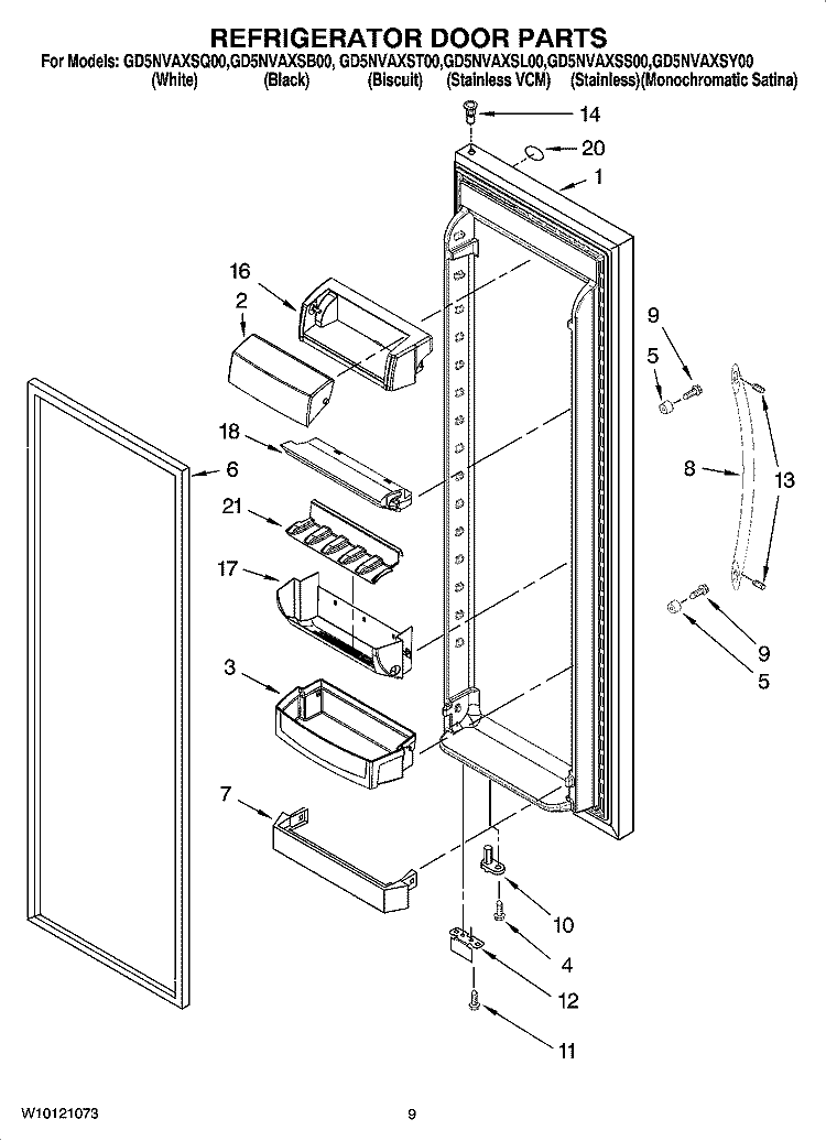 REFRIGERATOR DOOR PARTS Diagram and Parts List for GD5NVAXSS00  Whirlpool Refrigerator