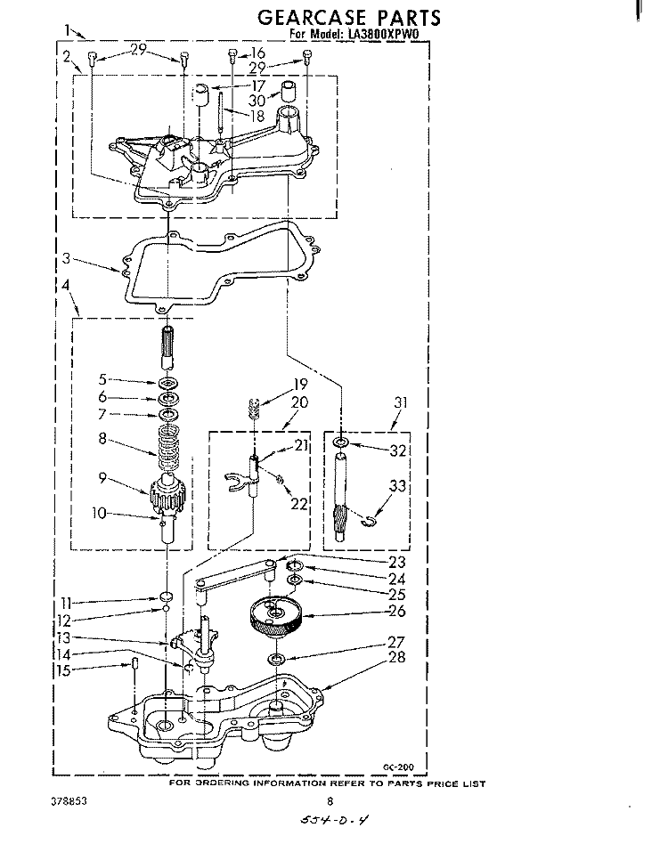 GEARCASE Diagram and Parts List for LA3800XPW0  Whirlpool Washer