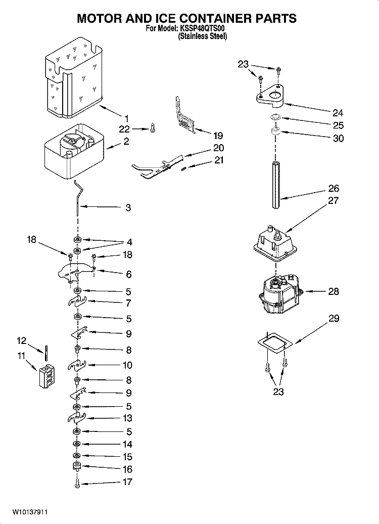 MOTOR AND ICE CONTAINER PARTS Diagram and Parts List for KSSP48QTS00  KitchenAid Refrigerator