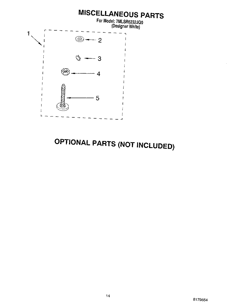 MISCELLANEOUS, OPTIONAL Diagram and Parts List for 7MLSR6232JQ0  Whirlpool Washer