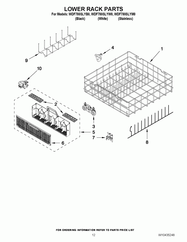 LOWER RACK PARTS Diagram and Parts List for WDF780SLYB0  Whirlpool Dishwasher