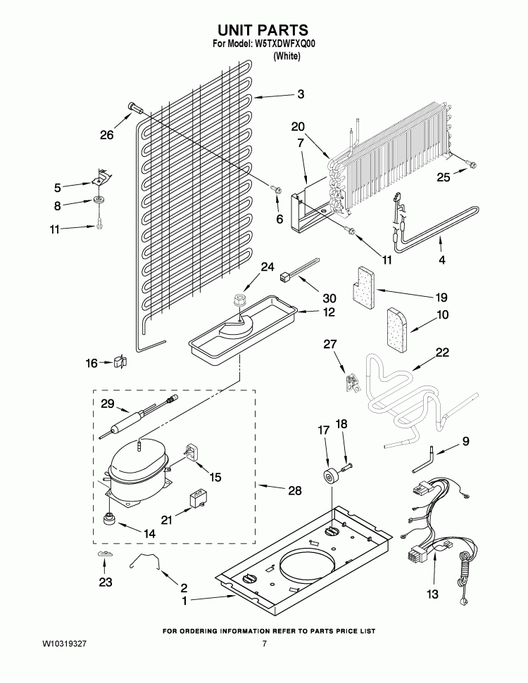 UNIT PARTS Diagram and Parts List for W5TXDWFXQ00  Whirlpool Refrigerator