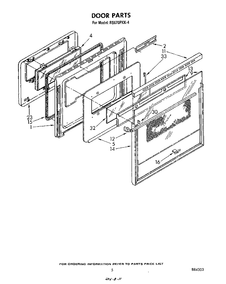 DOOR Diagram and Parts List for RS670PXK4  Whirlpool Range
