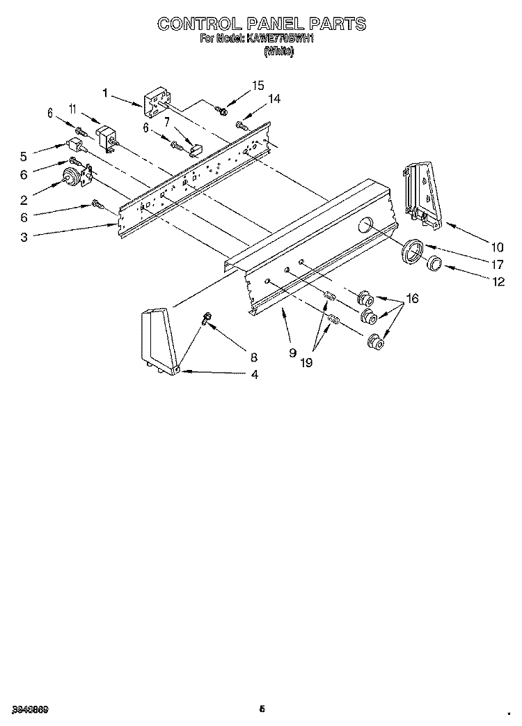 CONTROL PANEL Diagram and Parts List for KAWE770BWH1  KitchenAid Washer