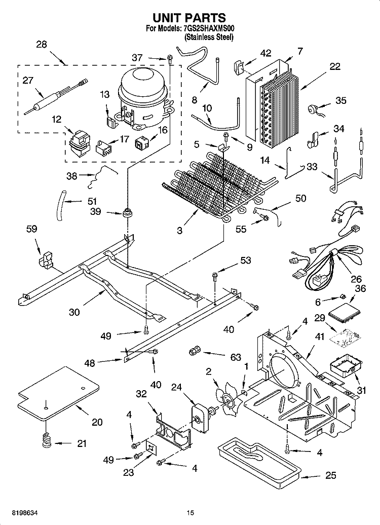 UNIT PARTS Diagram and Parts List for 7GS2SHAXMS00  Whirlpool Refrigerator